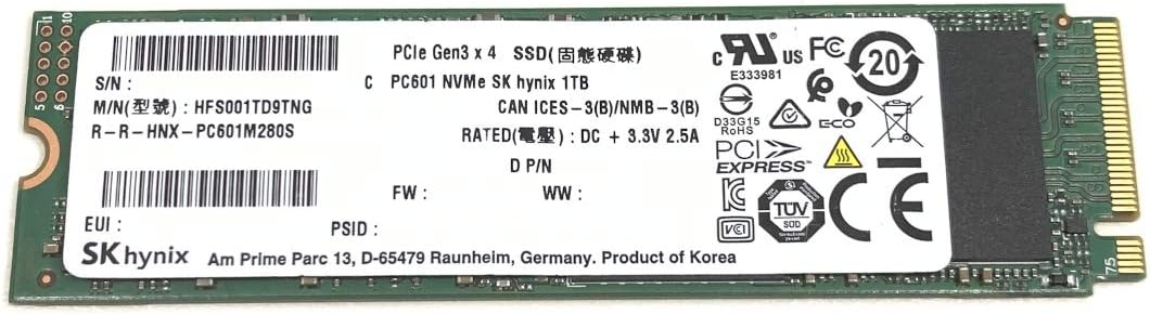 SK Hynix PC601 NVME 1TB 0T8TY0 R: 2500 MB/s S: 1200 MB/s